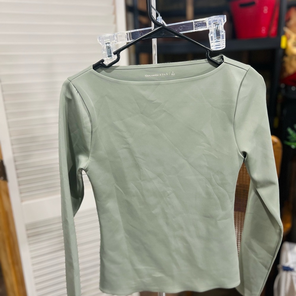 Abercrombie Sage Green Long Sleeve Stretch Top